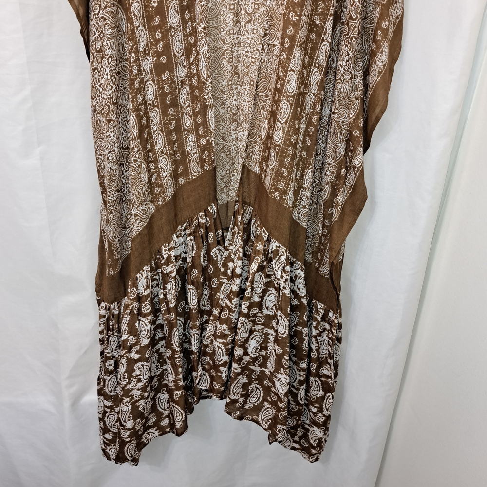 NWT $88 Free People Taupe Bandana Ruffle Paisley Kimono One Size - Picture 6 of 13